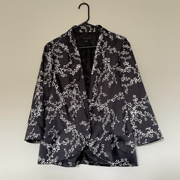 Attitude Open Front 3/4 Sleeve Lined Jacket Black Floral XL - Picture 1 of 6